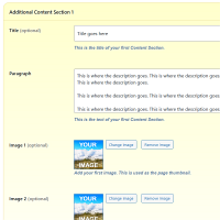Screenshot of the Additional Content admin section