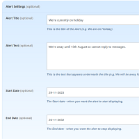 Screenshot of the Alert admin section