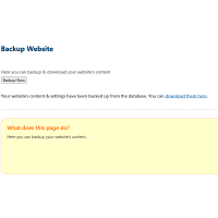 Screenshot of the Back up admin section