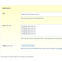 Screenshot of the Bullet Points admin section