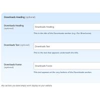Screenshot of the Downloads admin section