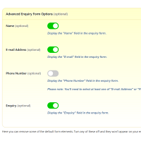Screenshot of the Enquiry Form admin section