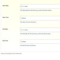 Screenshot of the Events admin section