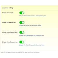 Screenshot of the Events admin section