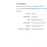 Screenshot of the Feature Request admin section