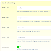 Screenshot of the Header admin section