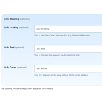 Screenshot of the Links admin section