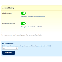 Screenshot of the Links admin section