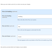 Screenshot of the Price List admin section
