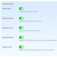 Screenshot of the Price List admin section