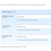 Screenshot of the Staff Profiles admin section