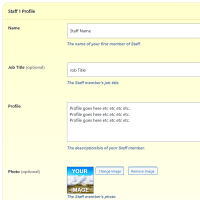 Screenshot of the Staff Profiles admin section