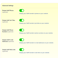 Screenshot of the Staff Profiles admin section